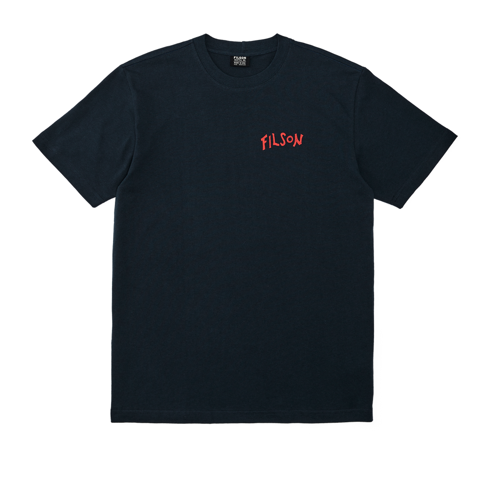 Front-facing image of the Filson Ballard Wolf S/s Outfitter Graphic T-shirt - Dark Navy