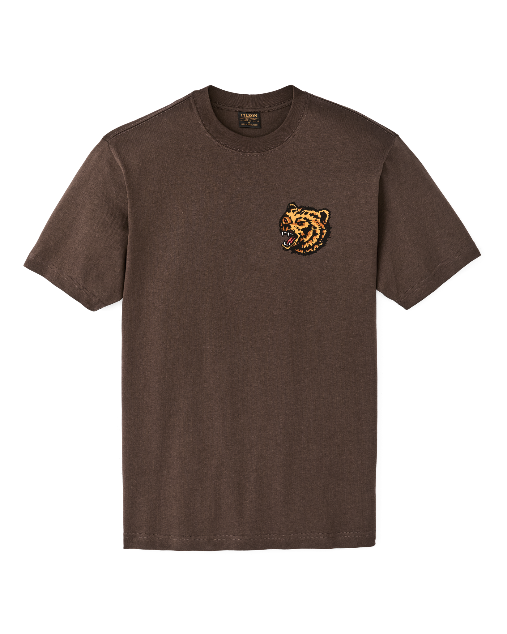 Front-facing image of the Filson Short Sleeve Any Weather Graphic T-shirt (frontier) - Dark Brown / Any Weather