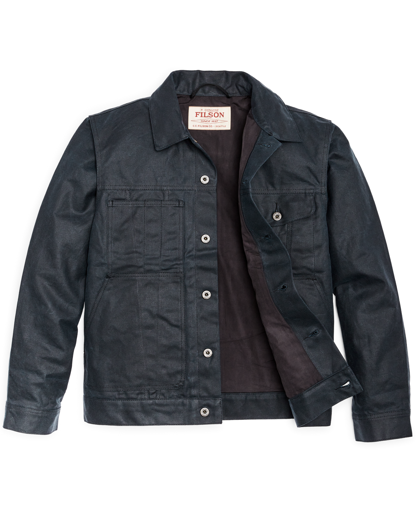 Alternate view of the Filson Tin Cloth Short Lined Cruiser Jacket - Service Blue|Body lined with dry finish Cover Cloth