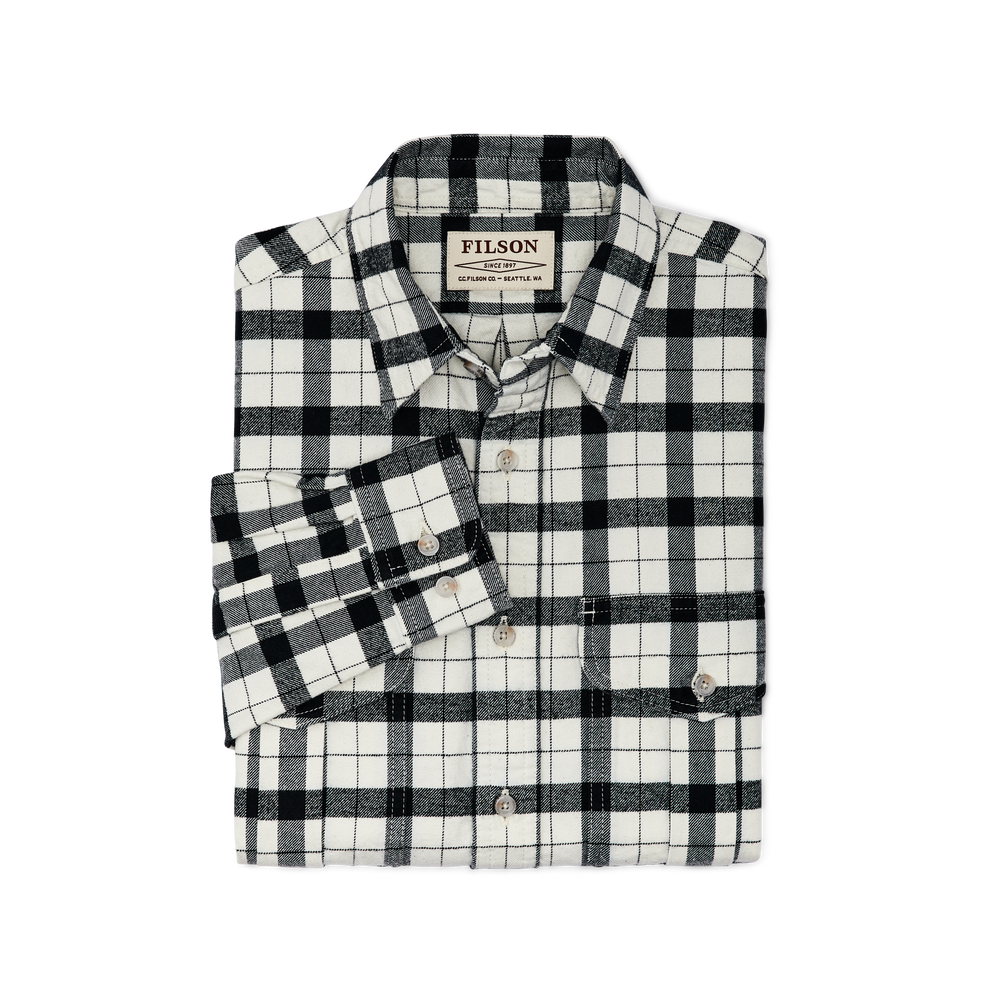 alternate image of filson's alaskan guide shirt, a men's long sleeve shirt constructed in cotton, shown in cream black