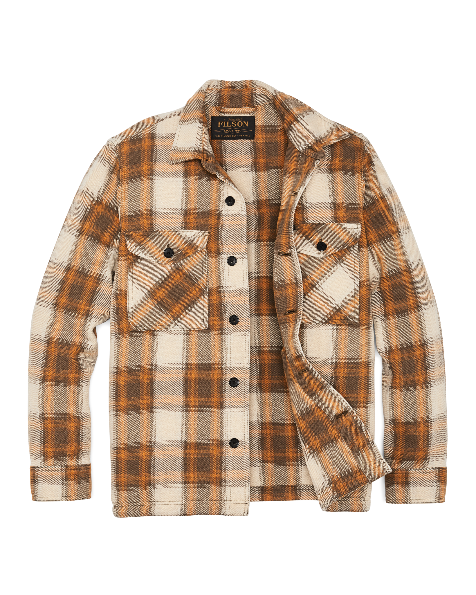 Alternate view of the Filson Deer Island Jac-shirt - Orange / Brown Shadow Plaid