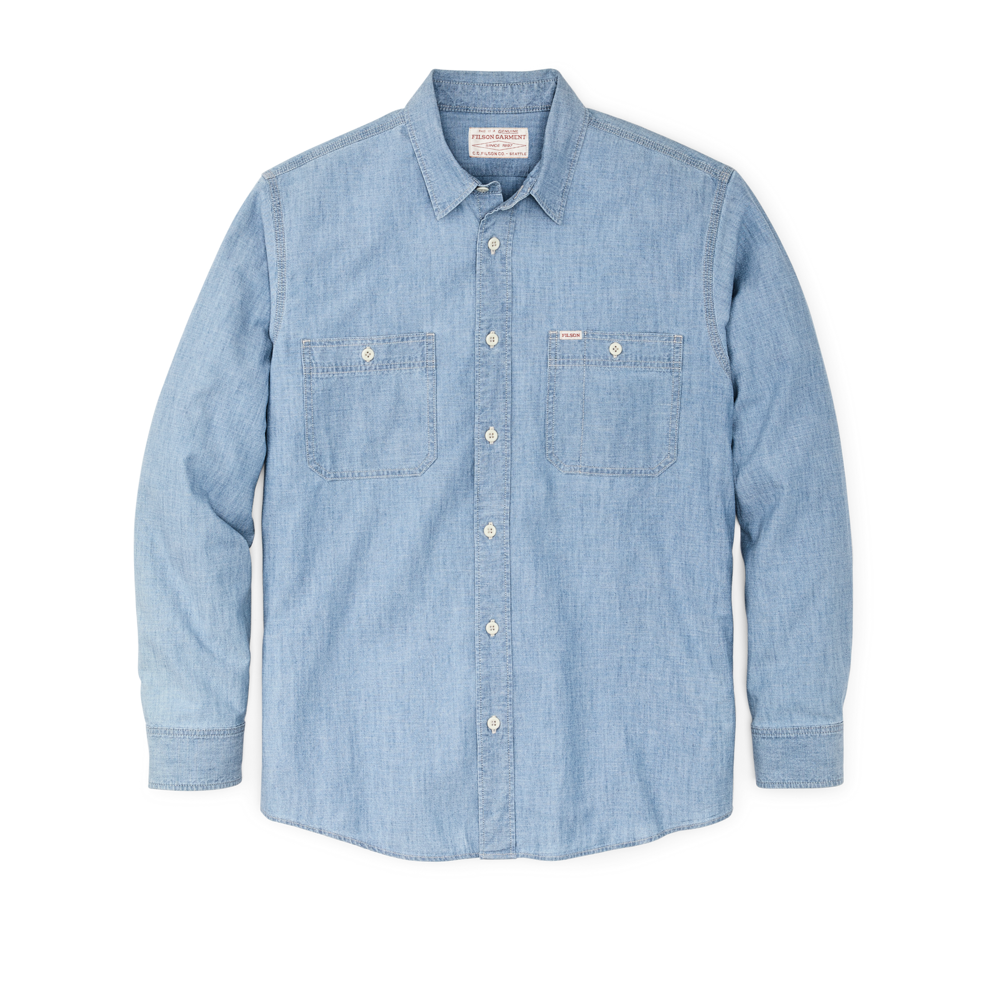 Filson Men's Chambray Cpo Shirt in Light Indigo Chambray Filson Men's Chambray Cpo Shirt in Light Indigo Chambray