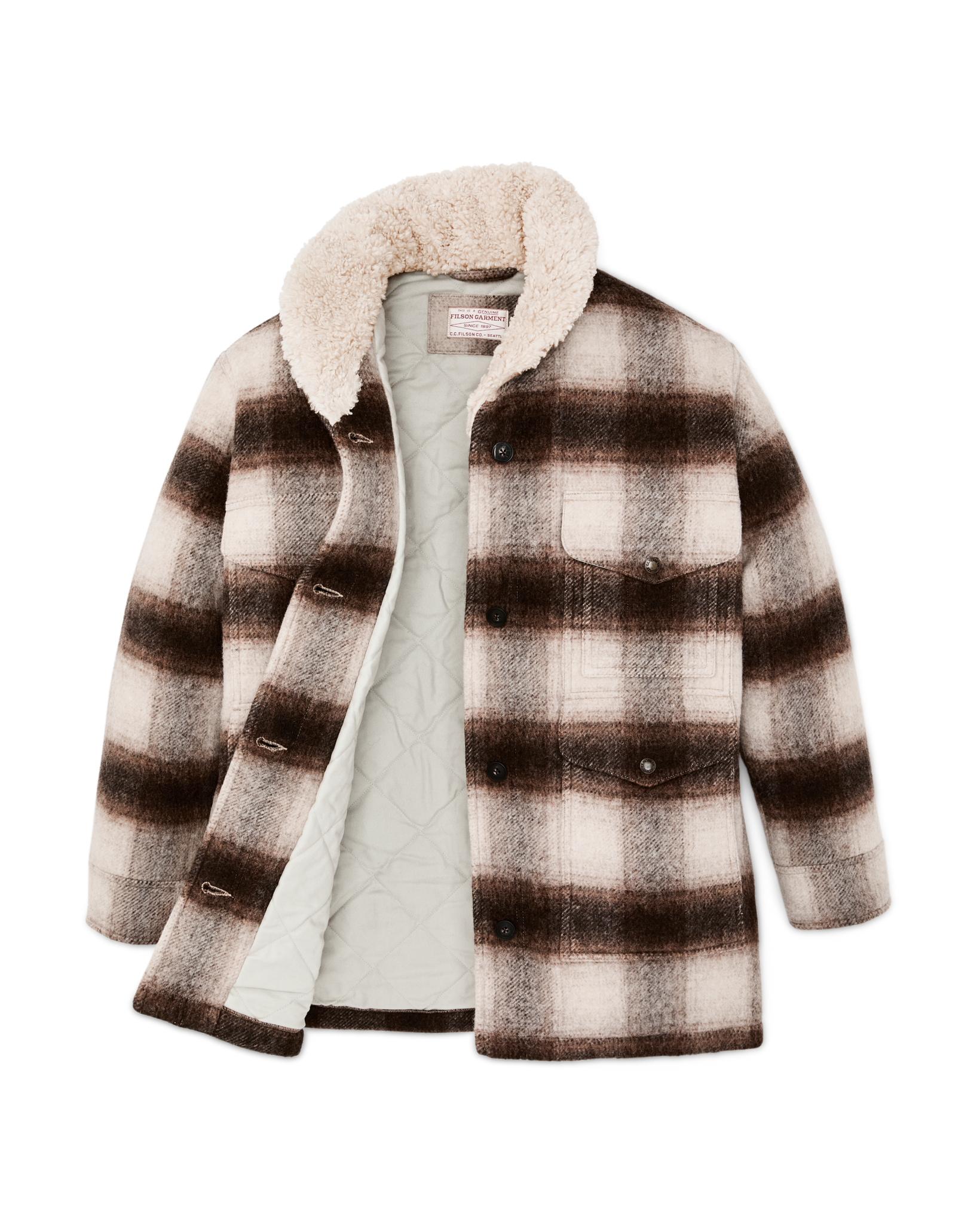 Women's Kodiak Shawl Collar Coat - Cream / Brown Shadow Plaid