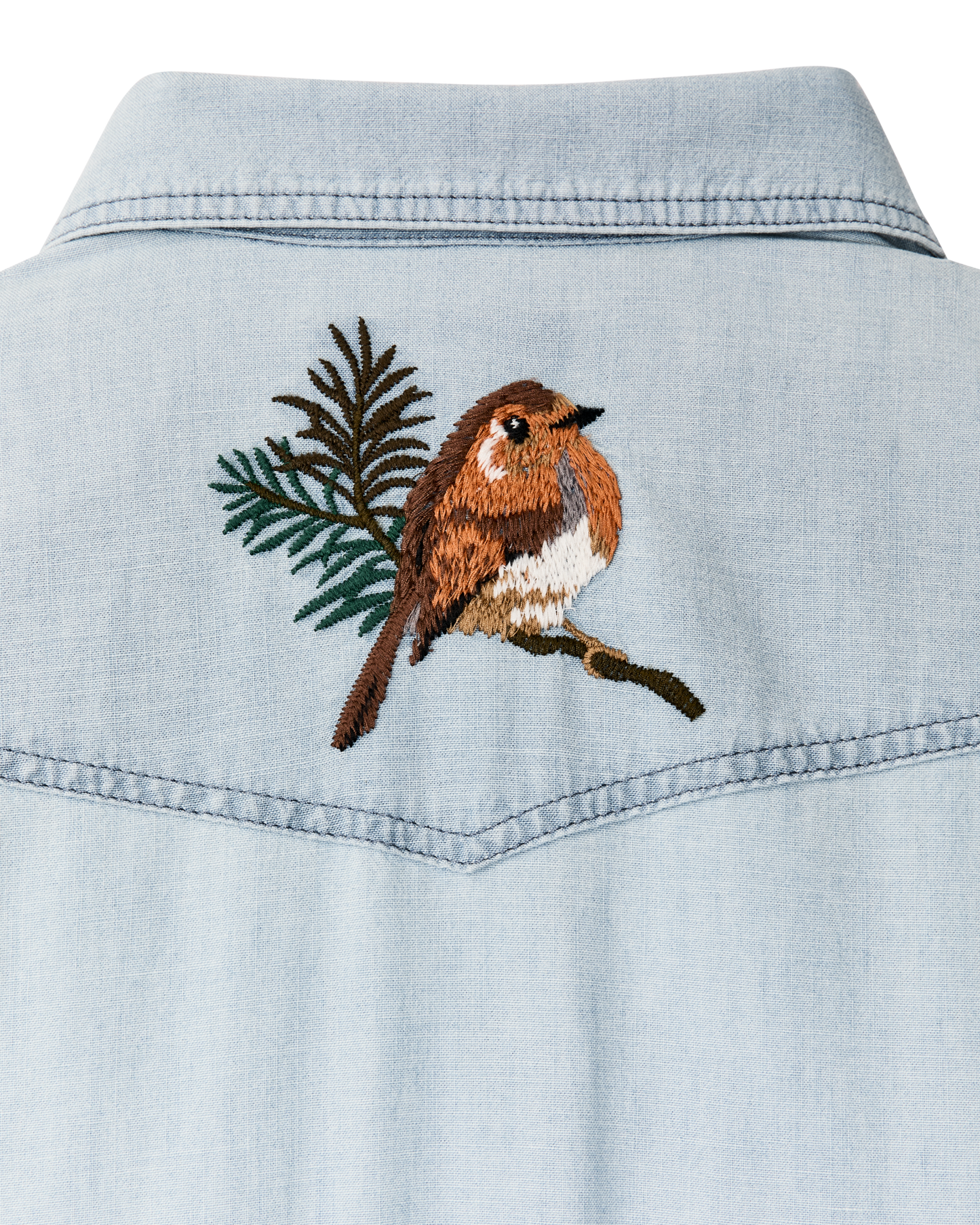 Women's Embroidered Western Shirt - Light Indigo Chambray / Fields