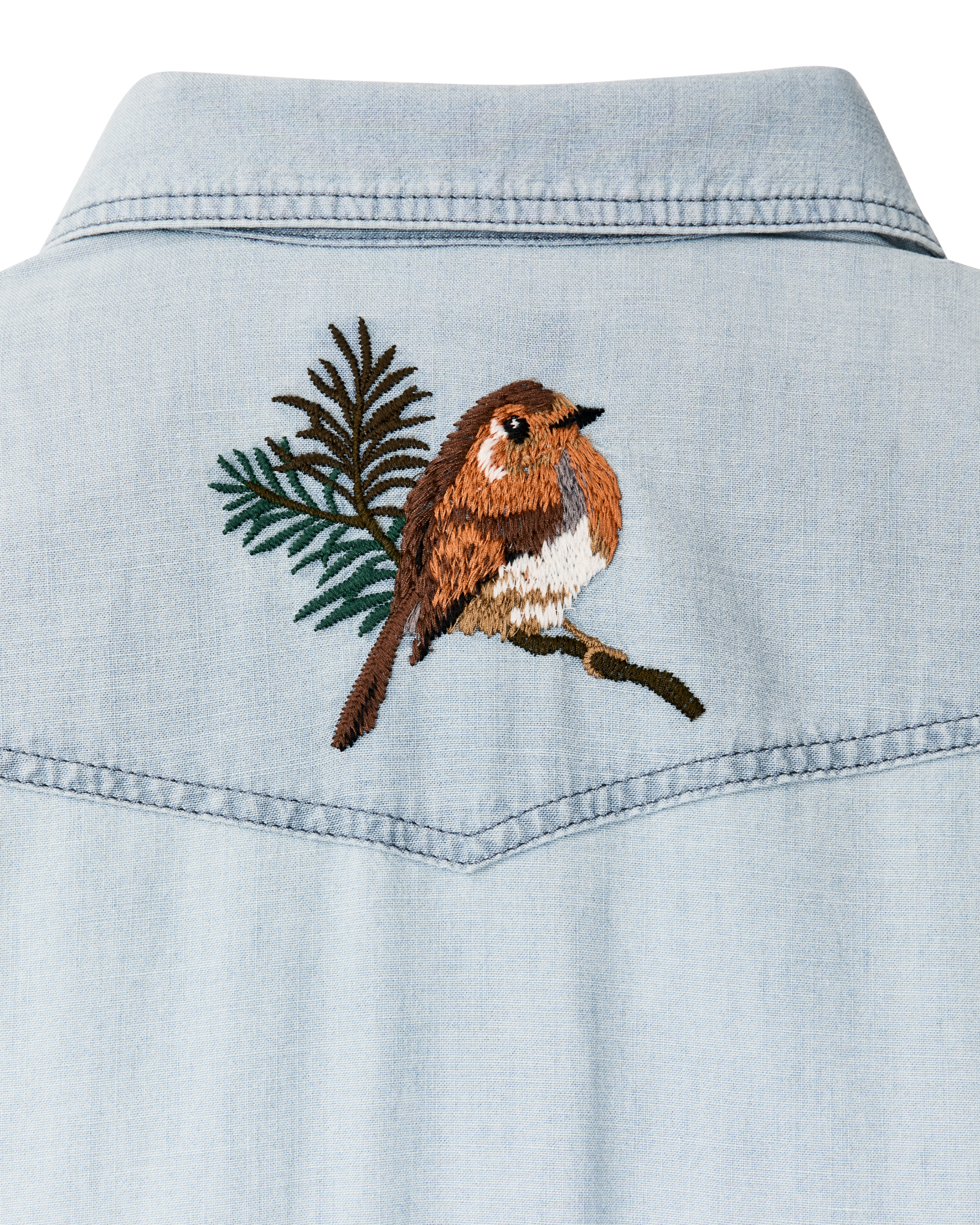 Women's Embroidered Western Shirt - Light Indigo Chambray / Fields