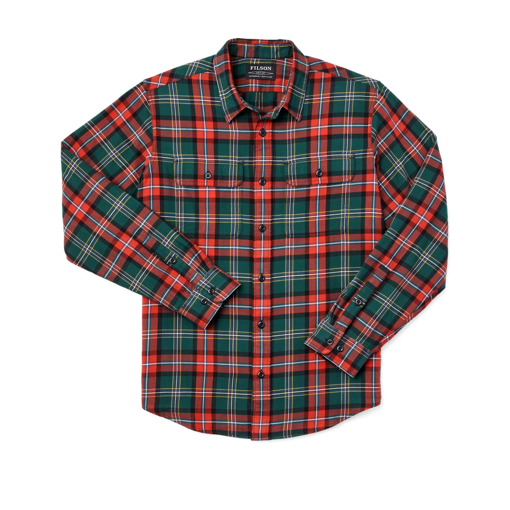Front-facing image of the Filson Scout Shirt - Green / Red / Black Plaid