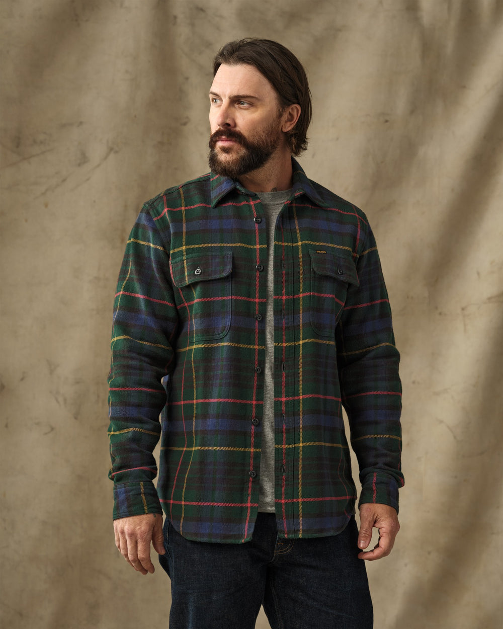 Vintage Flannel Work Shirt - Green / Navy Plaid