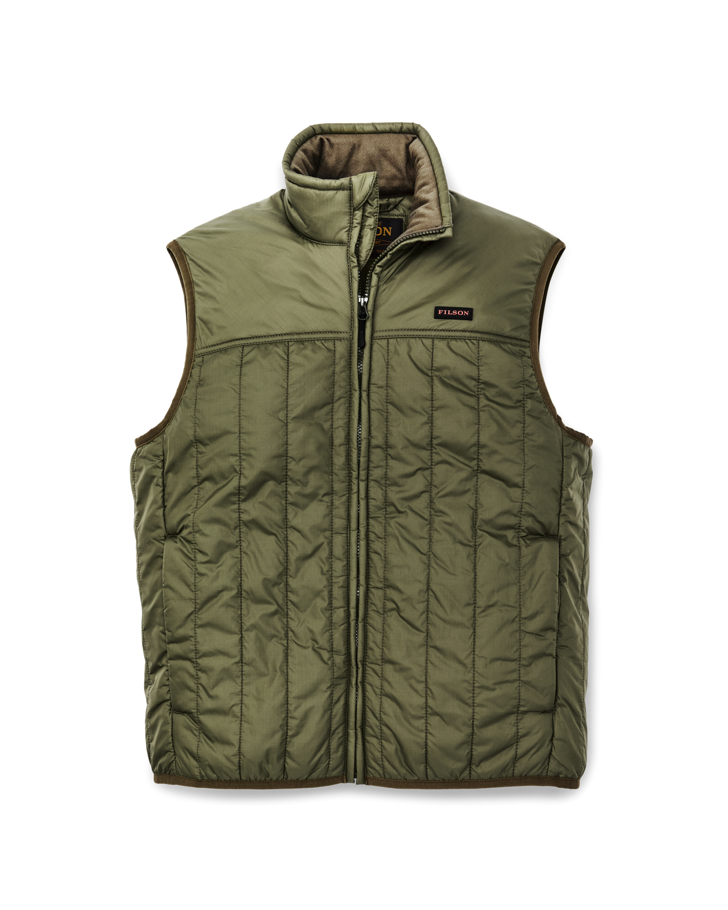Front-facing image of the Filson Ultralight Vest - Dark Olive Drab