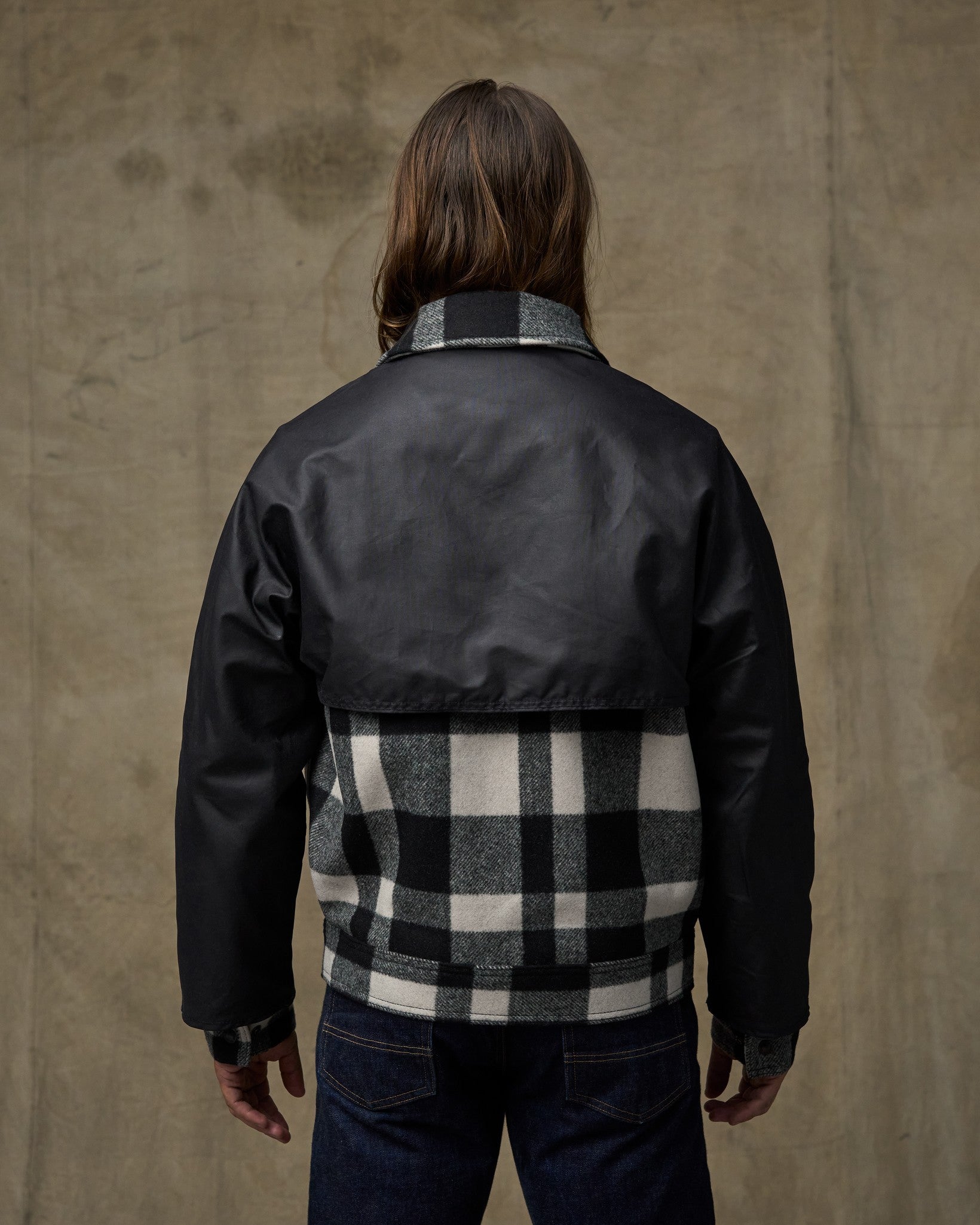 Mackinaw Wool Caped Jacket - Natural Black Plaid / Navy | Filson