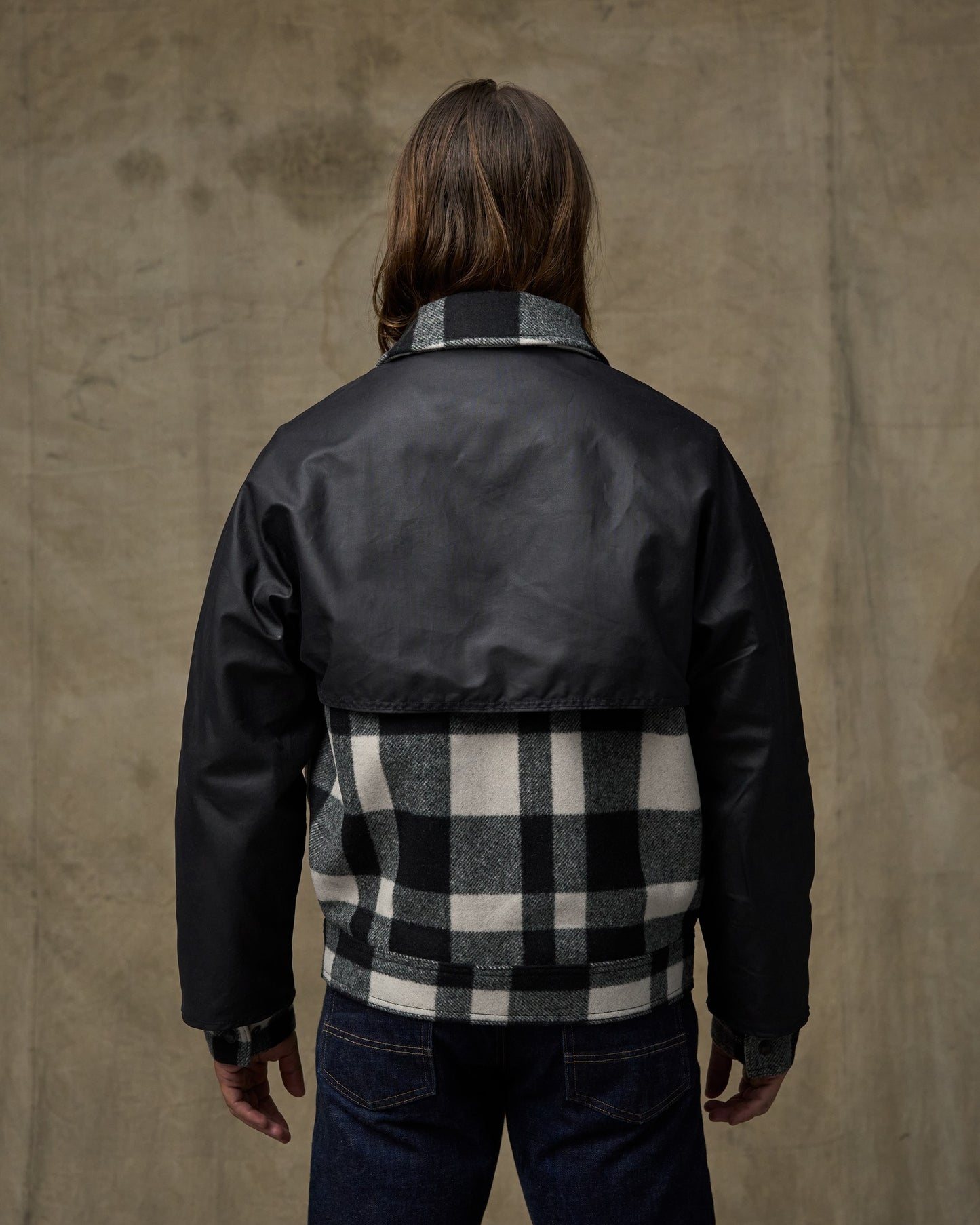 Mackinaw Wool Caped Jacket - Natural Black Plaid / Navy