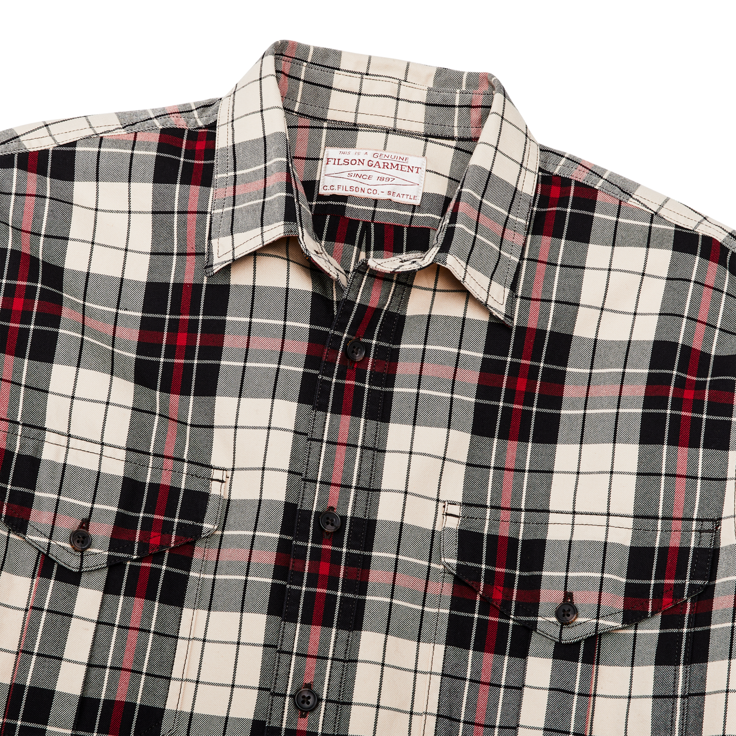 Alternate view of the Filson Lightweight Alaskan Guide Shirt - Off White Black Red