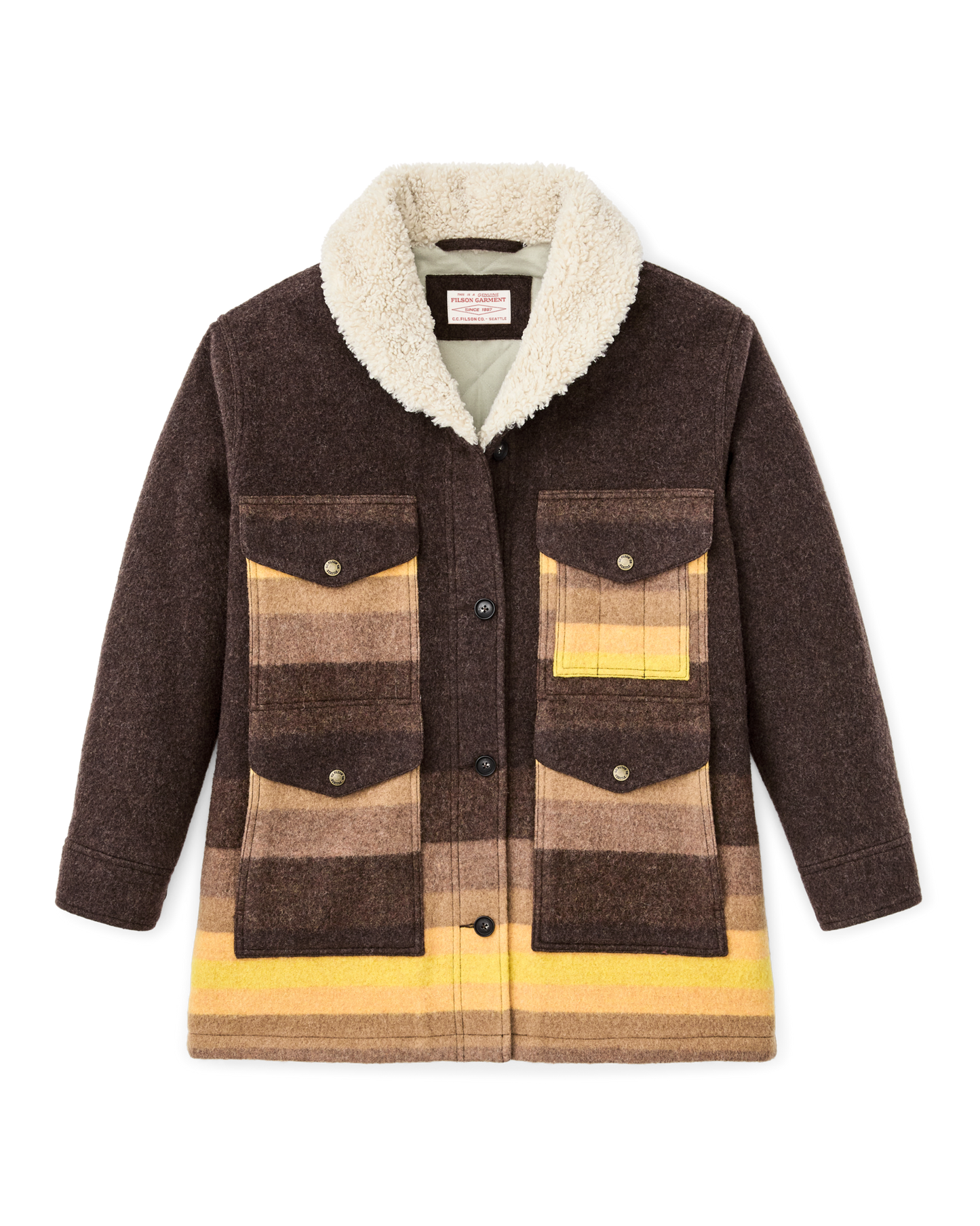 Women's Kodiak Shawl Collar Coat - Brown / Yellow Stripe