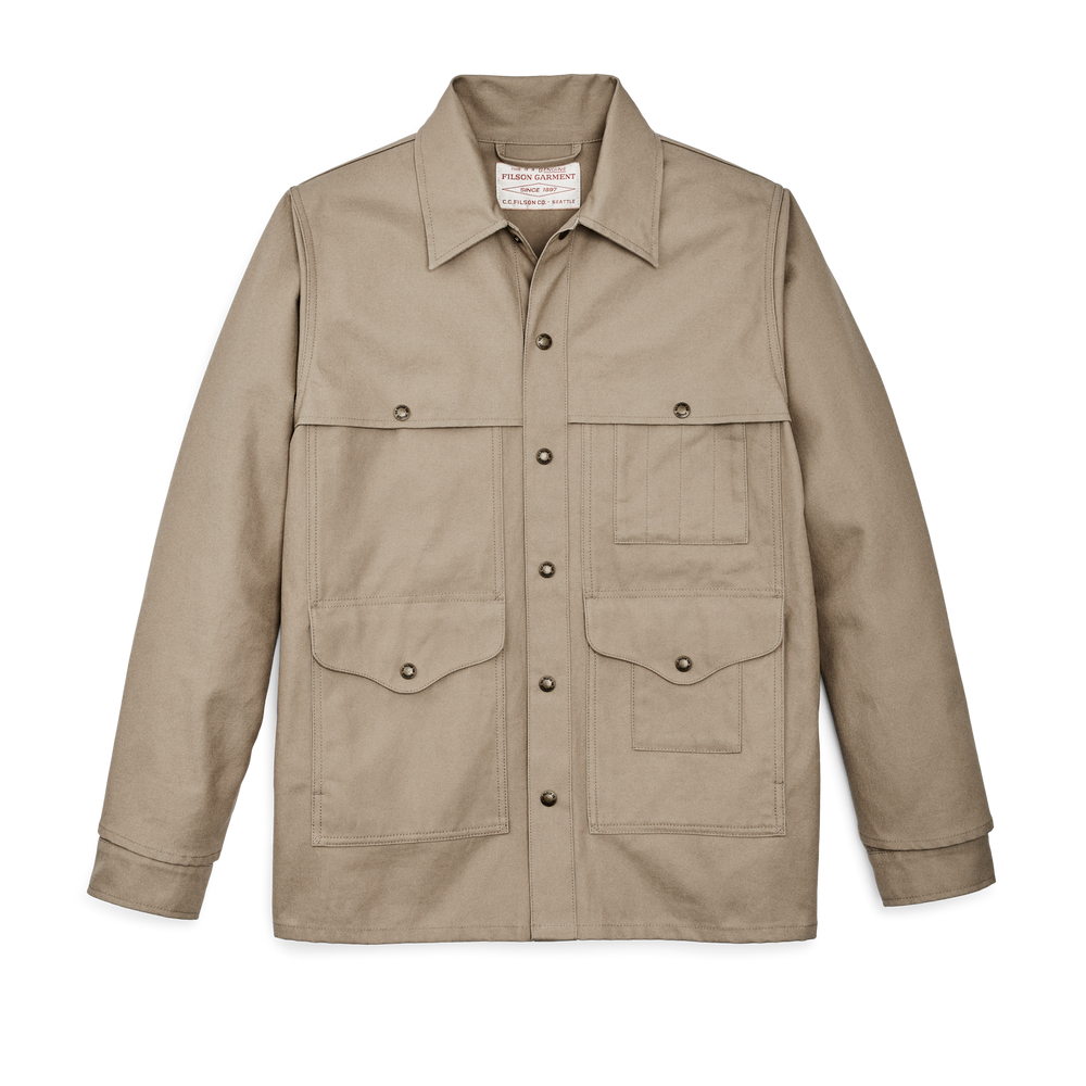 Front-facing image of the Filson Dry Tin Cloth Cruiser - Gray Khaki