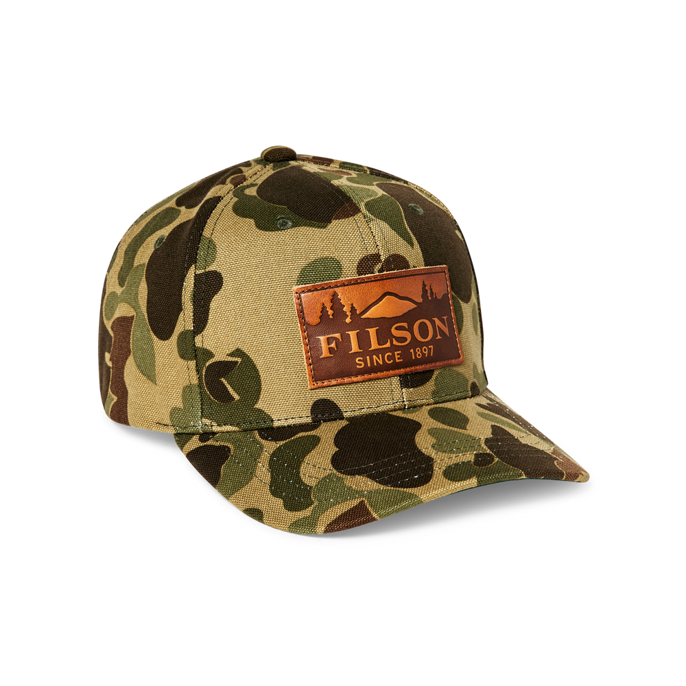 Front-facing image of the Filson Logger Cap - Light Shrub Camo / Scenic