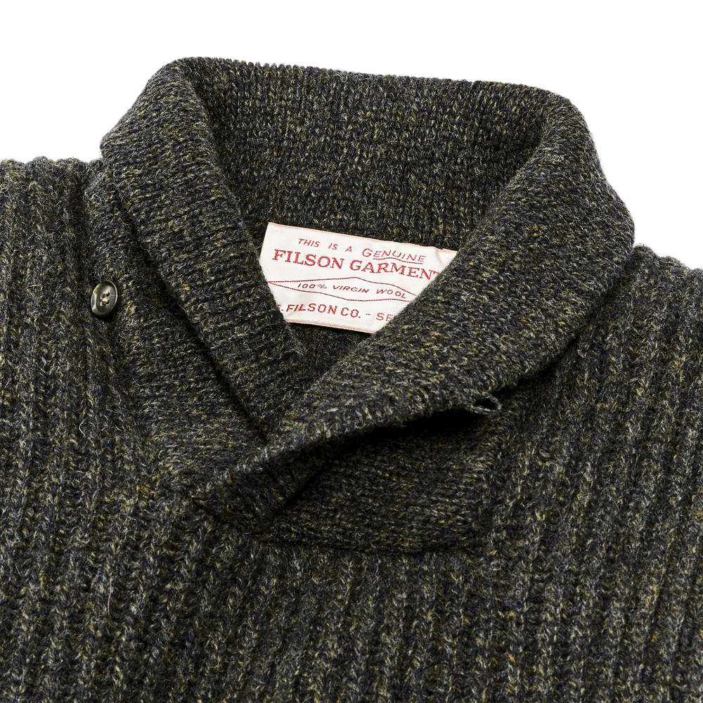 Alternate view of the Filson Bristol Shawl Neck Sweater  - Moss / Black Melange