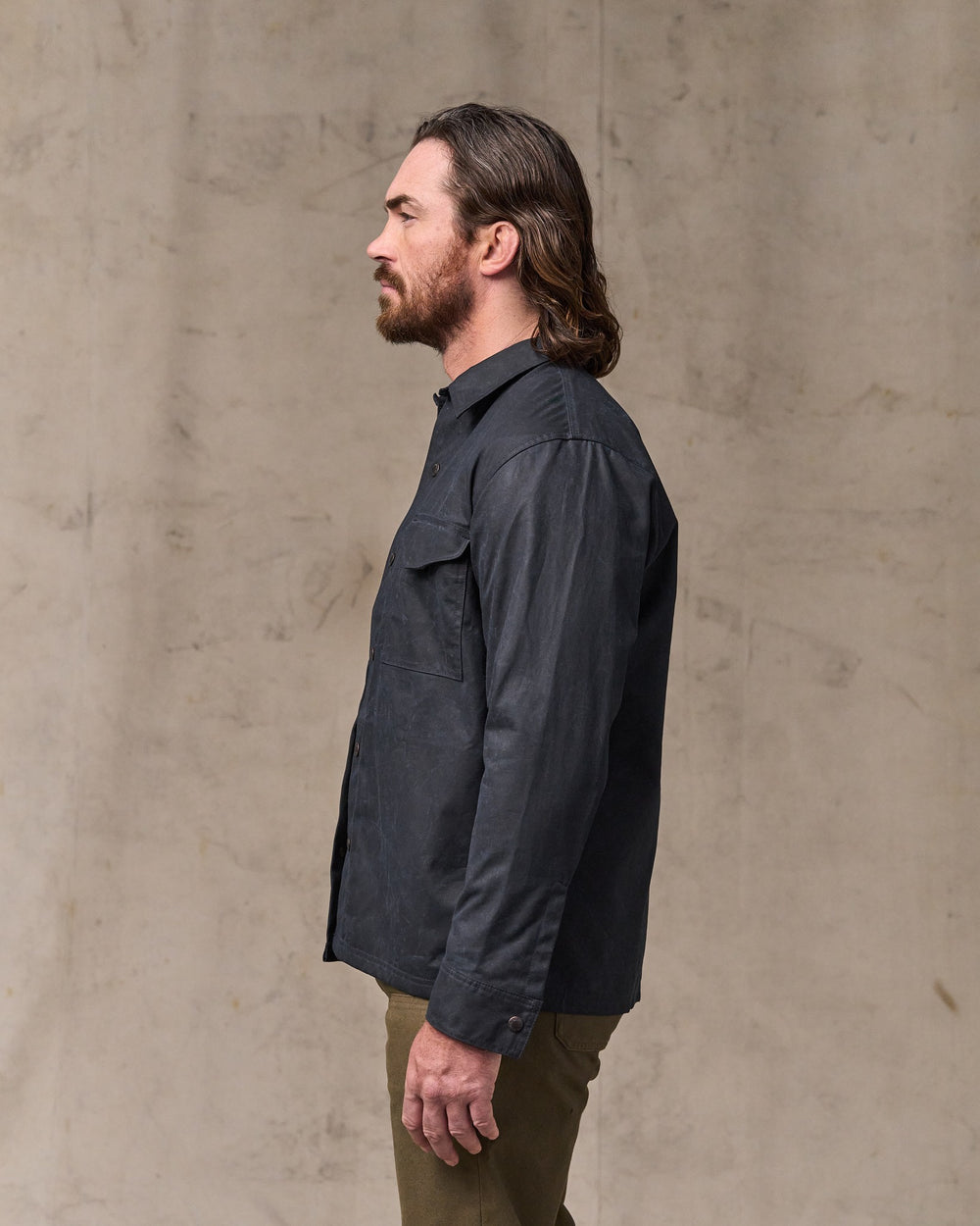 image of a model wearing Filson's Eagle Harbor Jac-shirt - Navy