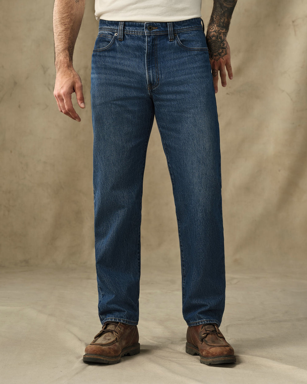 image of a model wearing Filson's 14-oz. Straight-Leg Jeans - Vintage Indigo