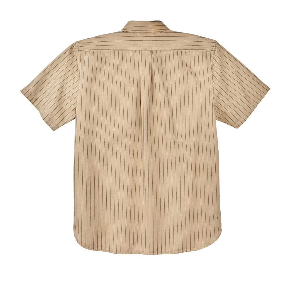 Alternate view of the Filson Short Sleeve Mechanic Shirt - Tan Herringbone/ Green Stripe
