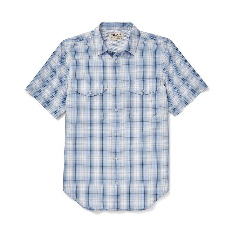 Twin Lakes Short Sleeve Sport Shirt - Sky / Ivory / Navy Plaid