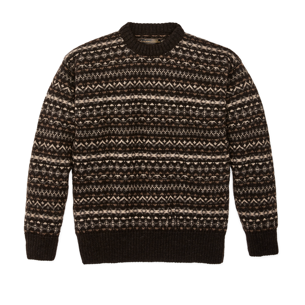Front-facing image of the Filson Fairisle Crewneck Sweater - Black / Multi