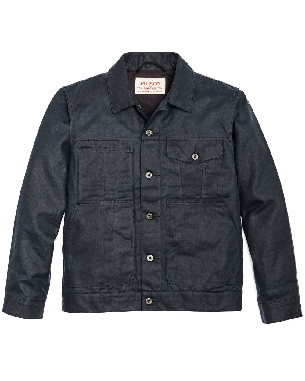 Front-facing image of the Filson Tin Cloth Short Lined Cruiser Jacket - Service Blue