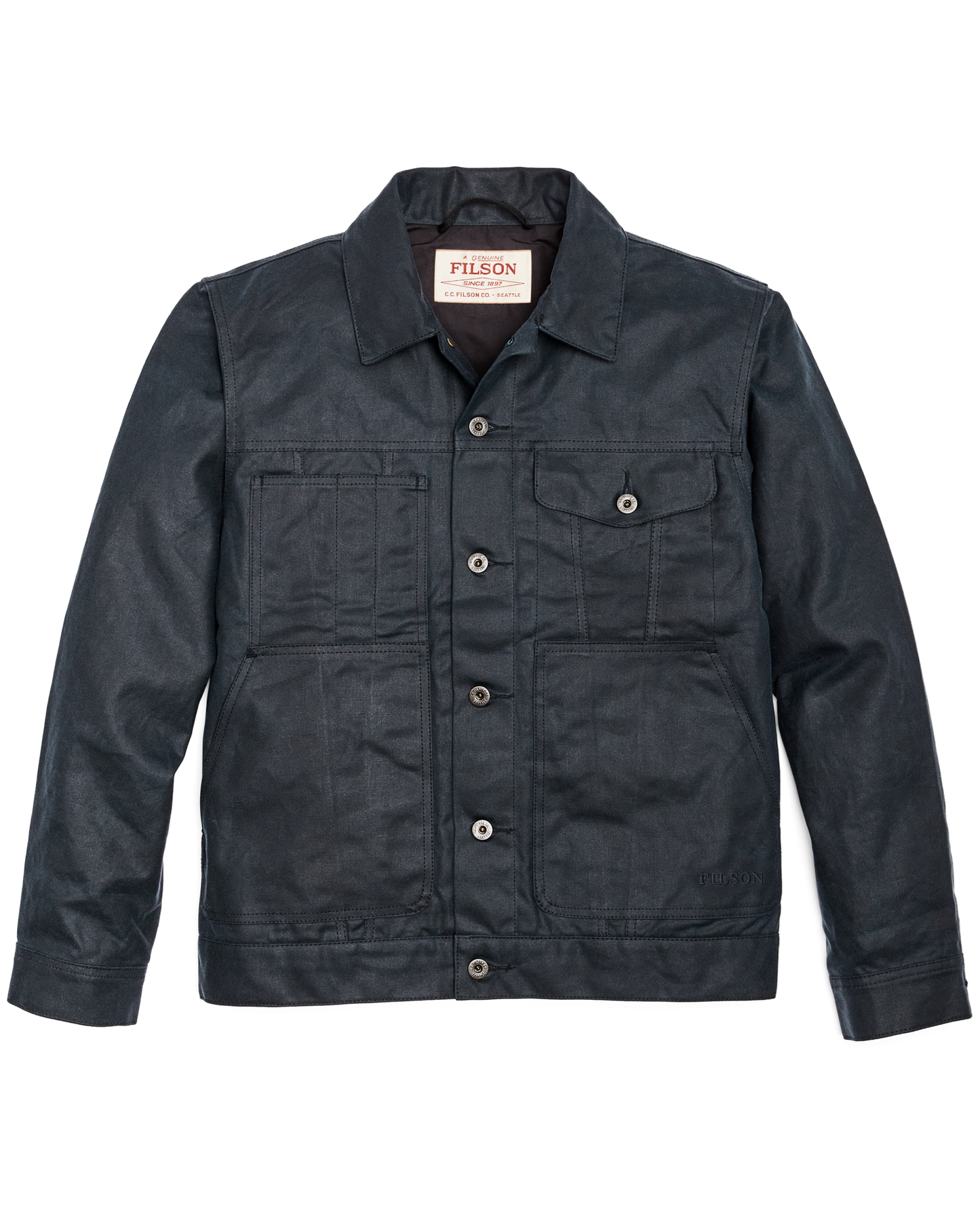 Front-facing image of the Filson Tin Cloth Short Lined Cruiser Jacket - Service Blue