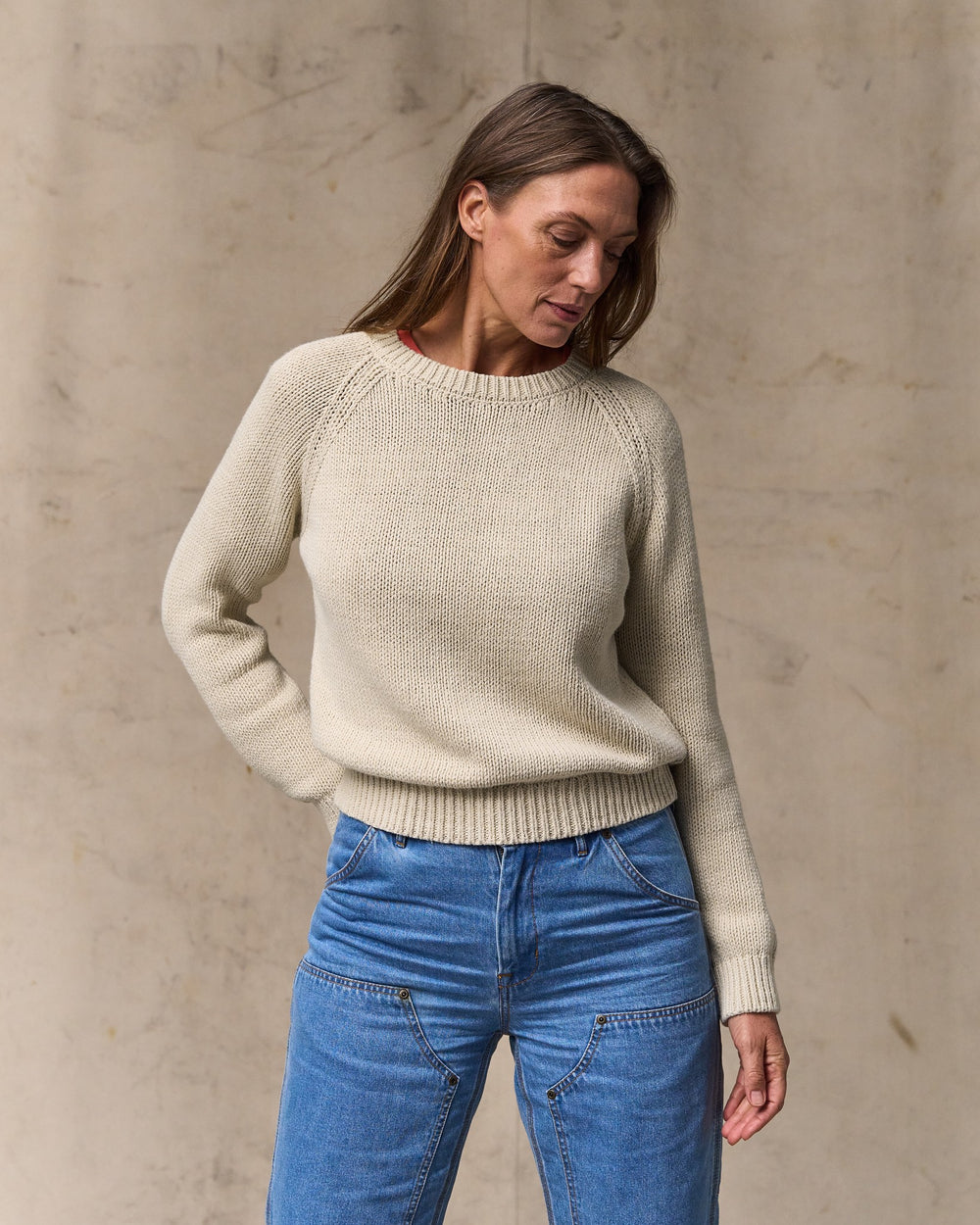 Women's Cotton Crewneck Sweater - Natural