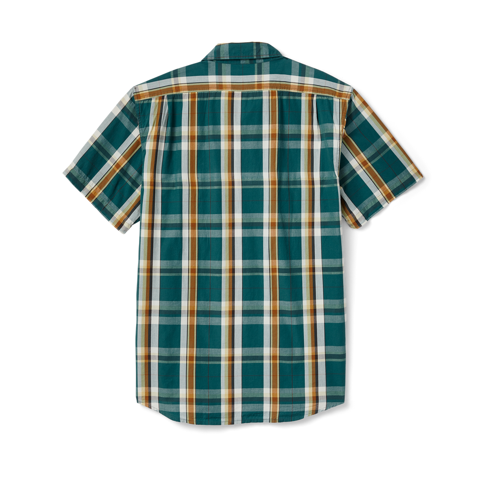 Alternate view of the Filson Filson's Washed Short Sleeve Feather Cloth Shirt - Green /gold /  White Plaid