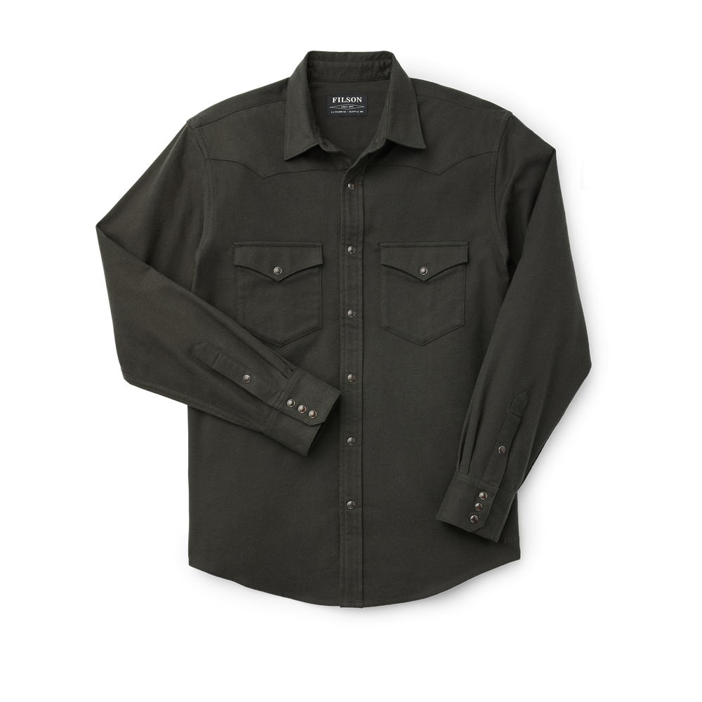 Front-facing image of the Filson Western Flannel Shirt - Faded Black