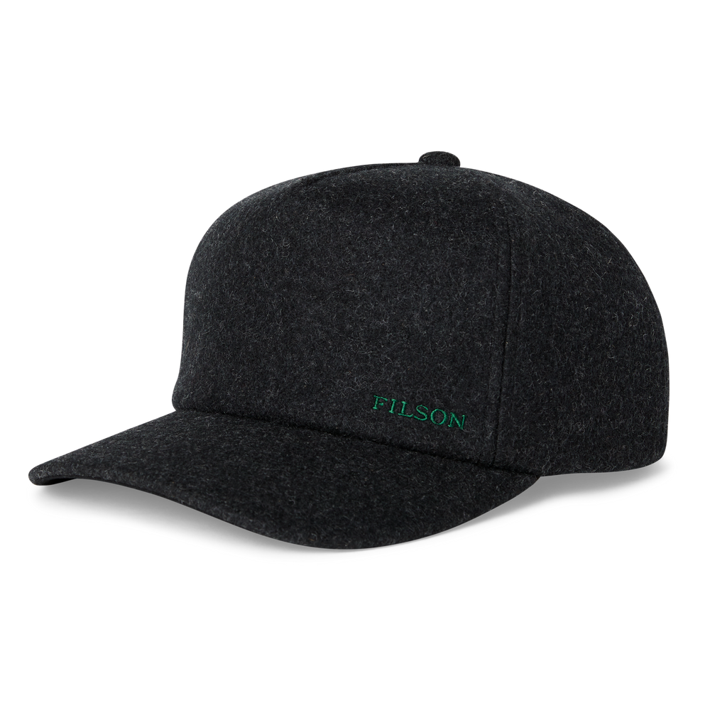 Front-facing image of the Filson Mackinaw Wool Forester Cap - Charcoal / Core