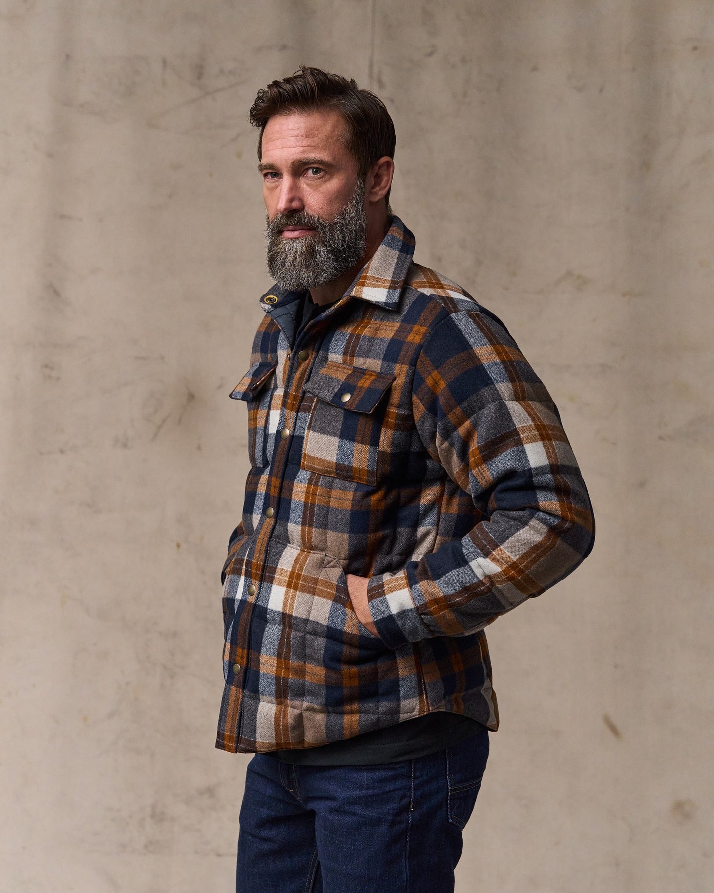 Filson X Crescent Down Works Jacket - Navy / Bronze Plaid