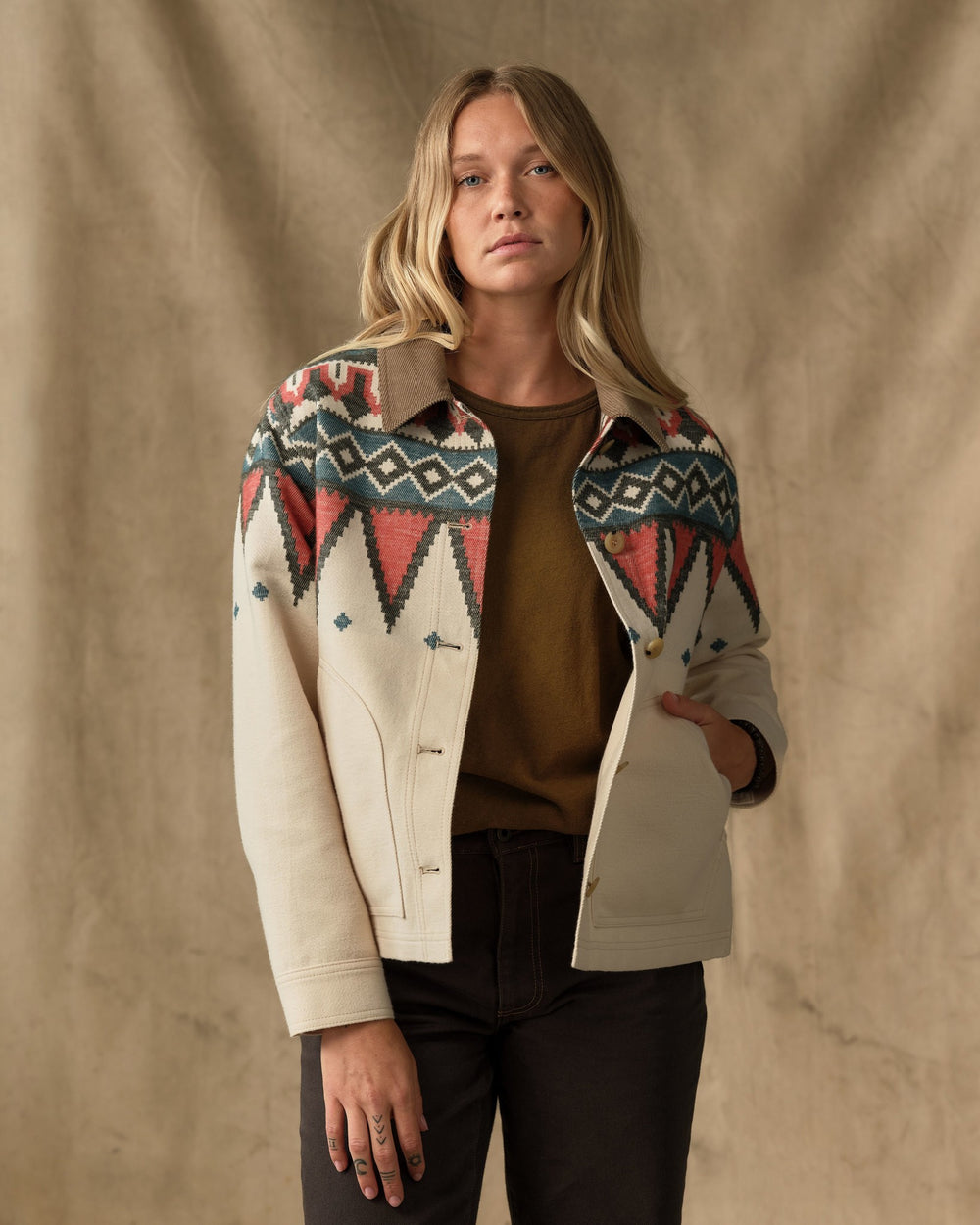 Women's Colchuck Short Jacket - Sand / Teal Multi