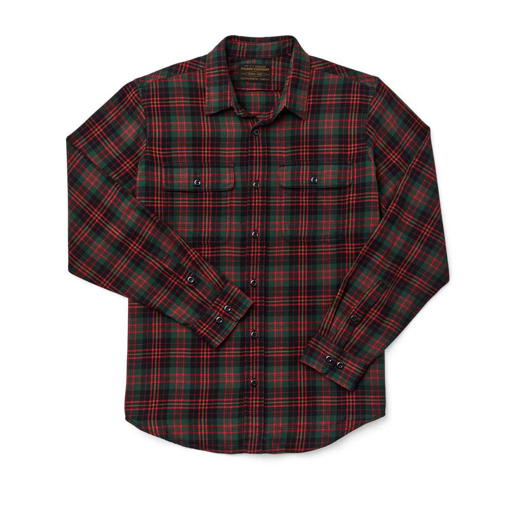 Front-facing image of the Filson Scout Shirt - Pine / Copper Plaid