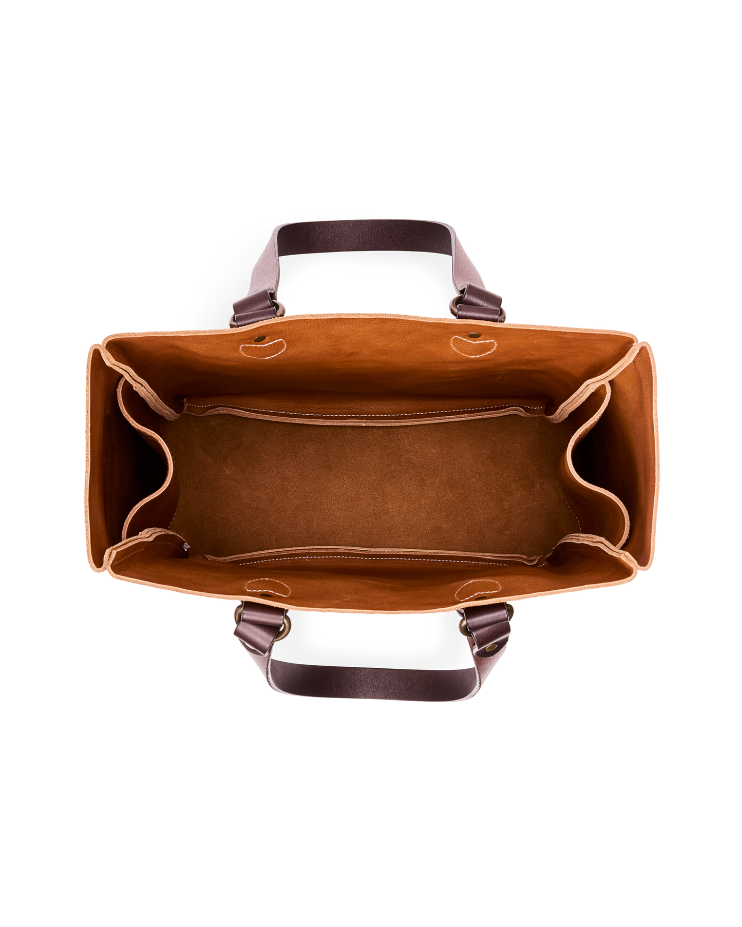 Suede Leather Open Tote Bag - Saddle Brown