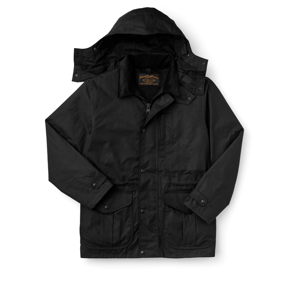 Front-facing image of the Filson Cover Cloth Mile Marker Coat - Black