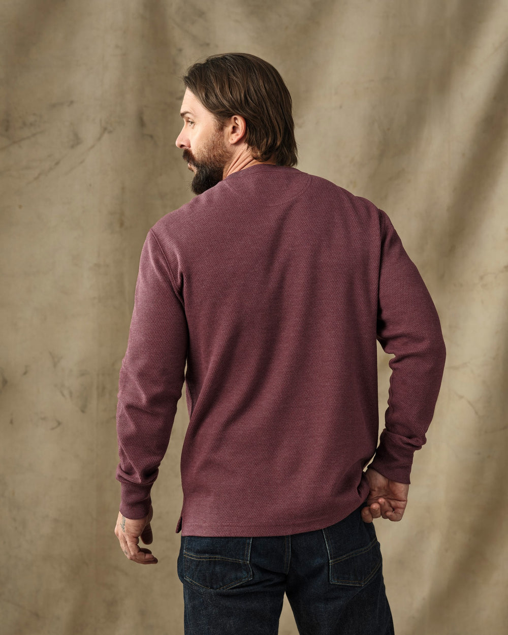 Waffle Knit Henley - Dark Port Heather