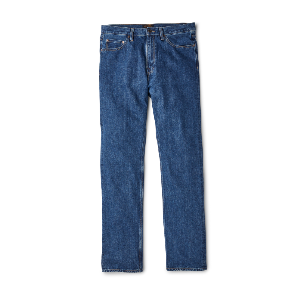 Front-facing image of the Filson Rail-splitter Jeans - Medium Indigo