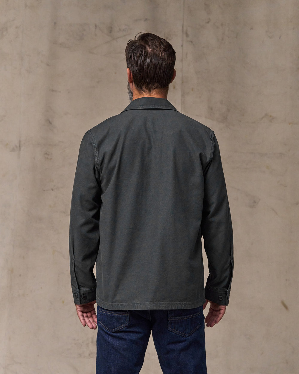 image of a model wearing Filson's Field Jac-shirt - Washed Faded Black