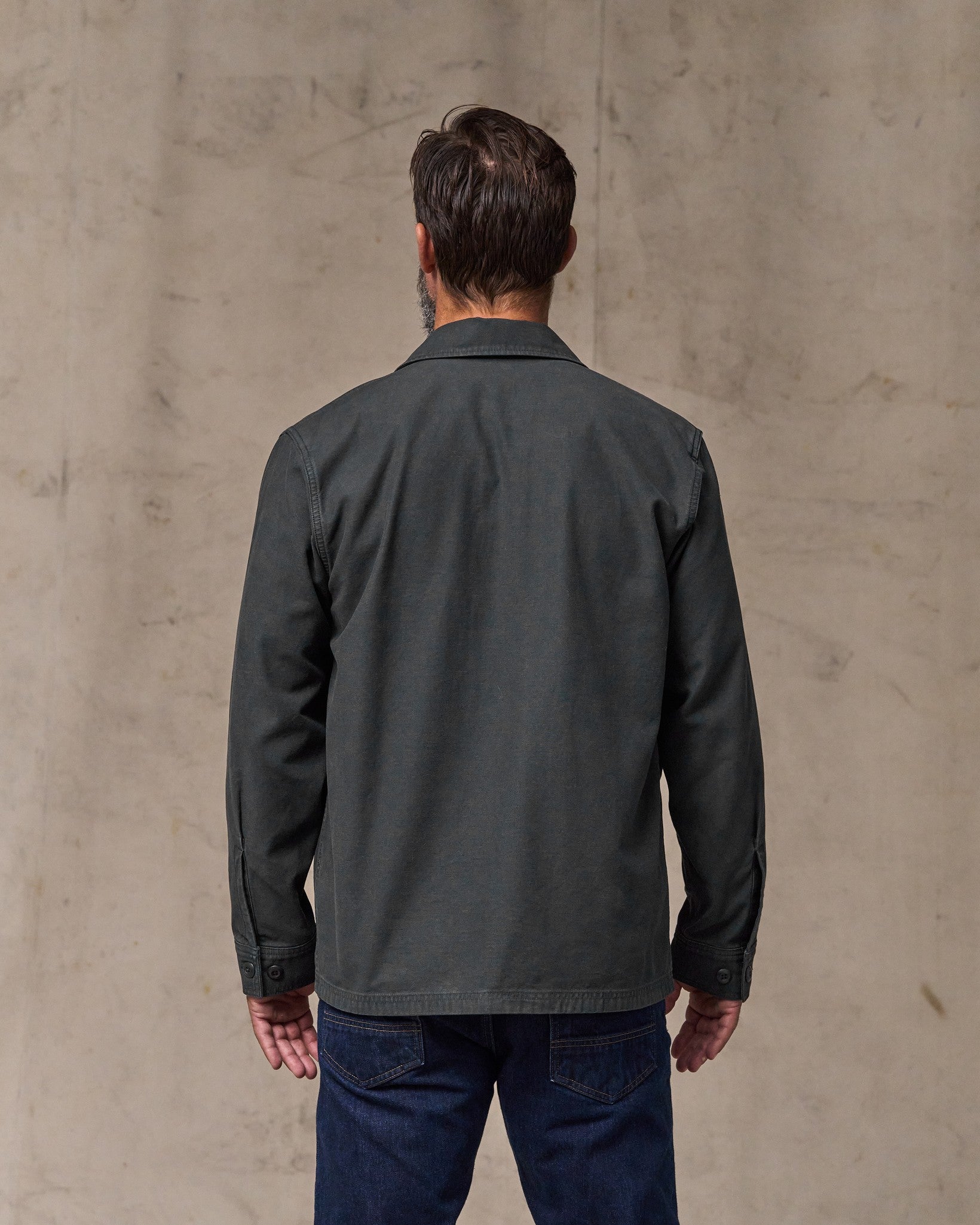 image of a model wearing Filson's Field Jac-shirt - Washed Faded Black