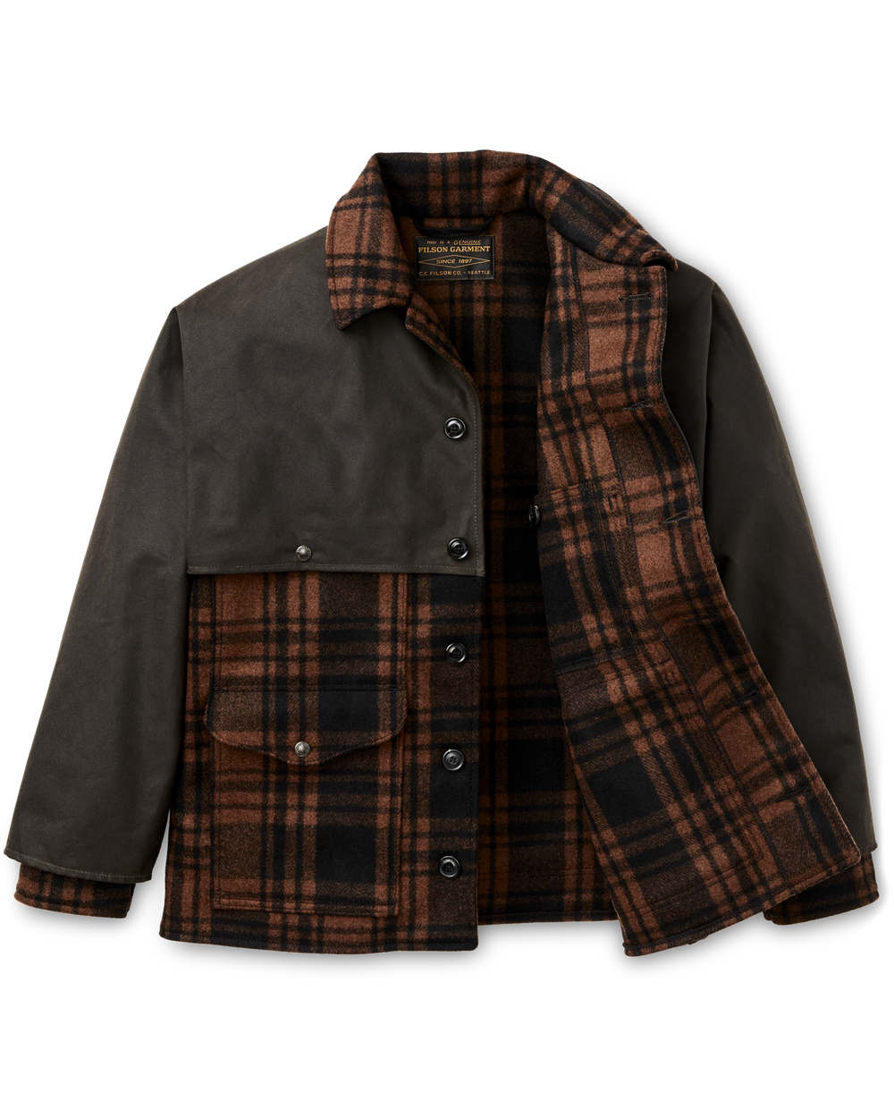 Mackinaw Wool Caped Cruiser Jacket - Brick Plaid