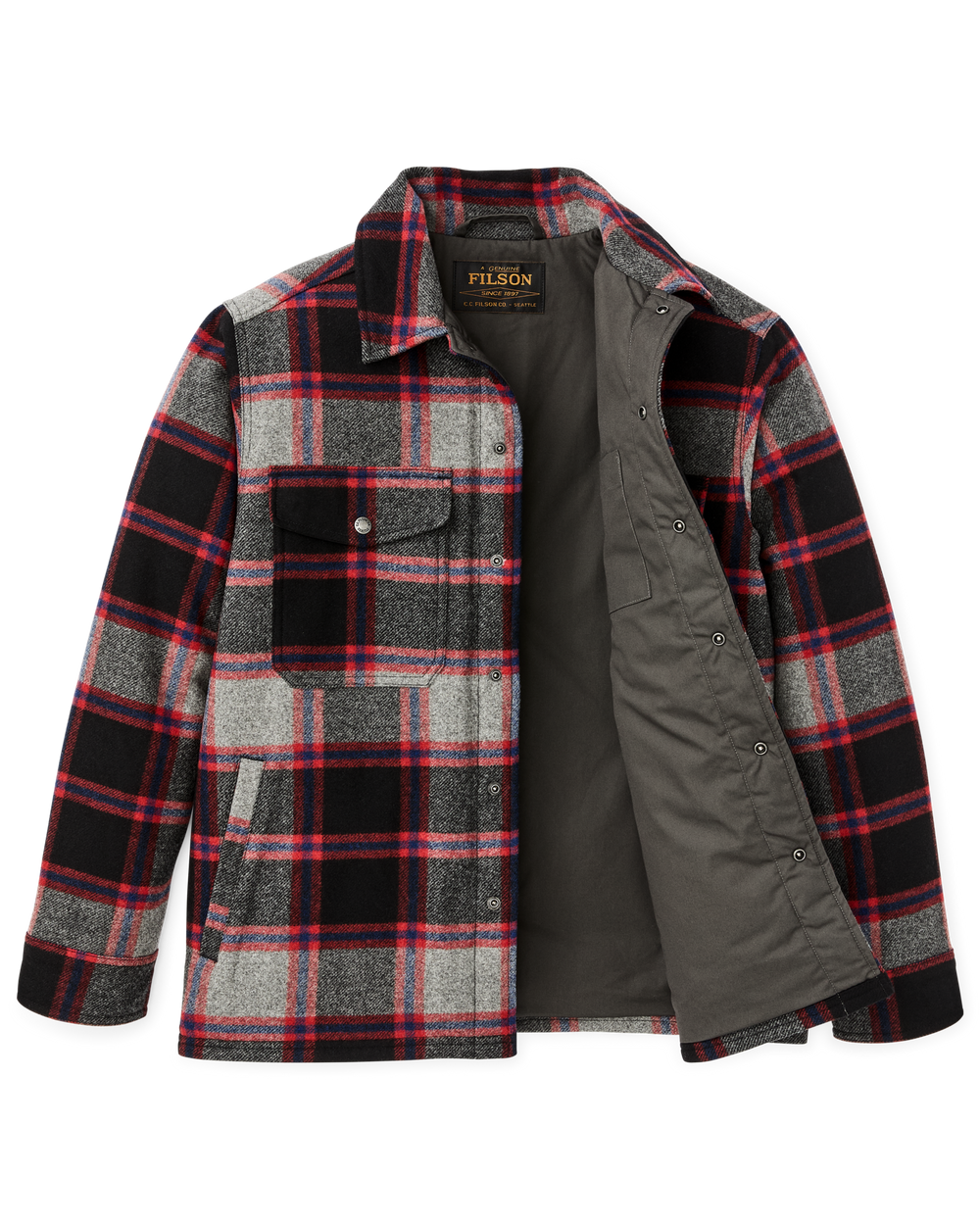 Spokane Insulated Jac-Shirt - Gray / Red Plaid