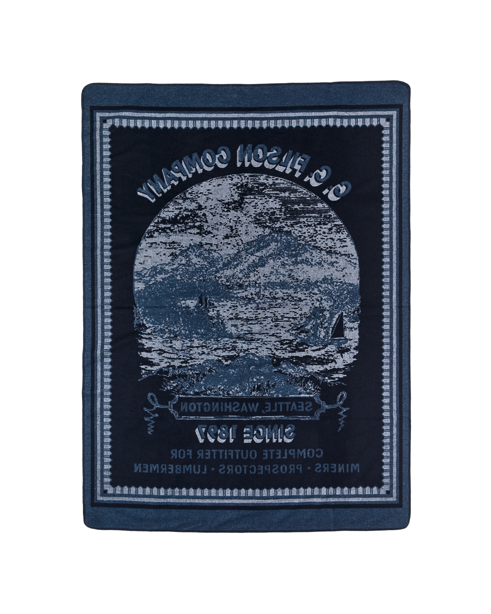 Wool-blend Blanket - Navy / Mountain Sea