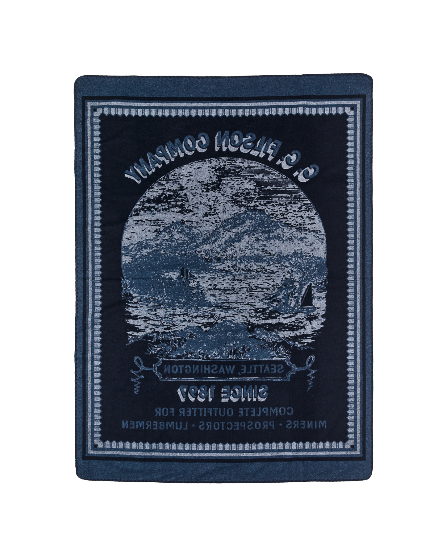 Wool-blend Blanket - Navy / Mountain Sea