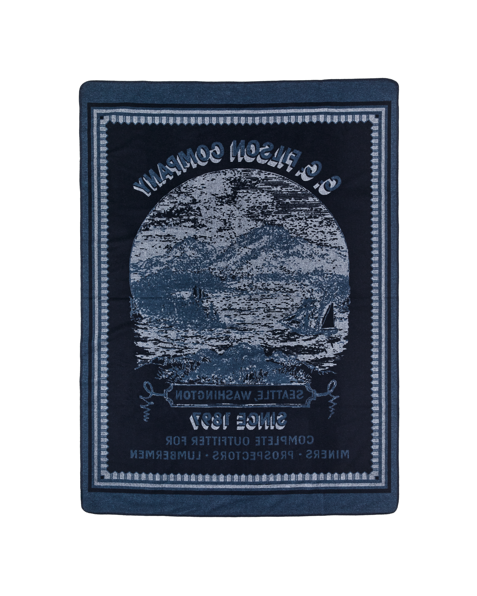 Wool-blend Blanket - Navy / Mountain Sea