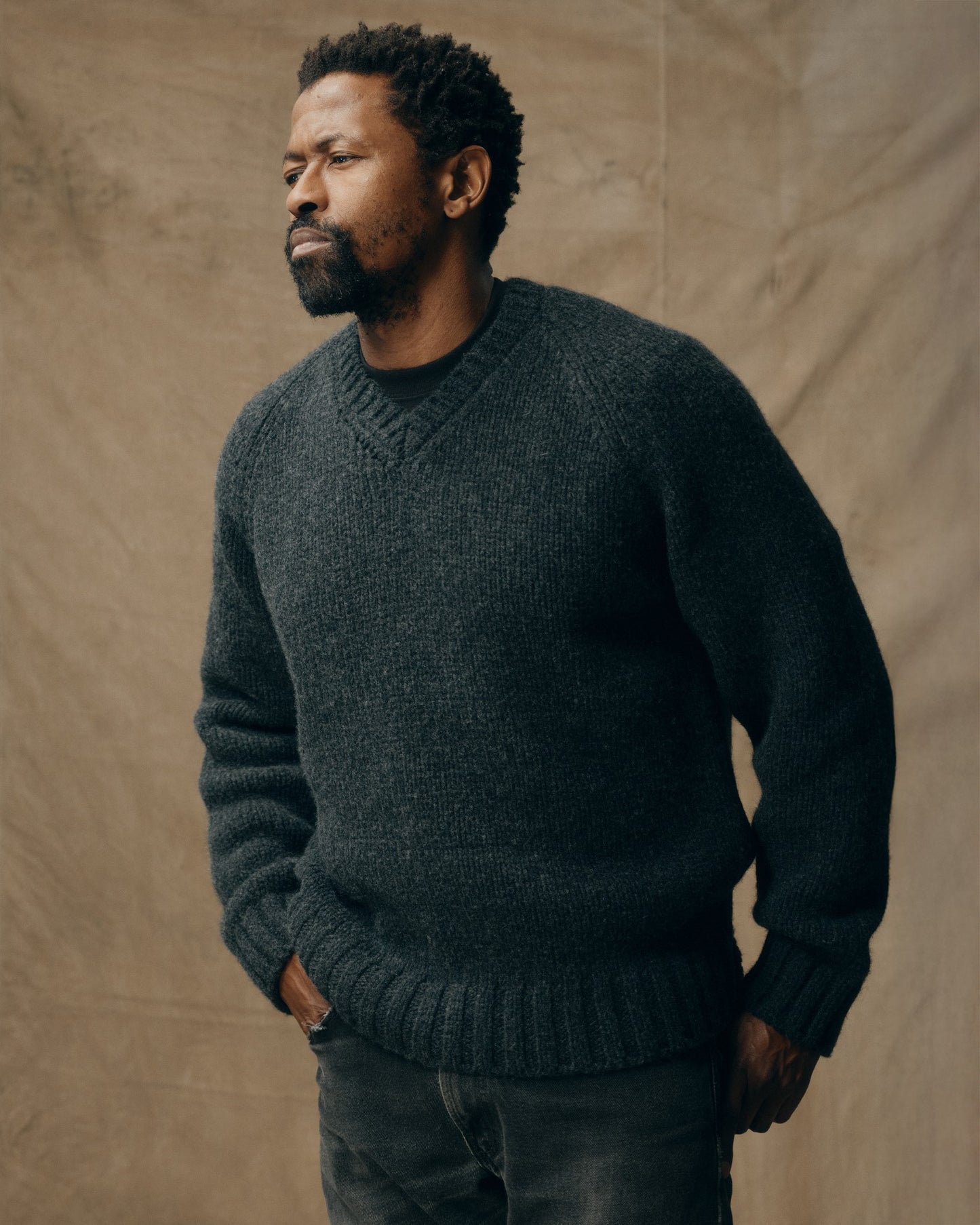 3-gauge Alpaca Blend Sweater - Black Heather