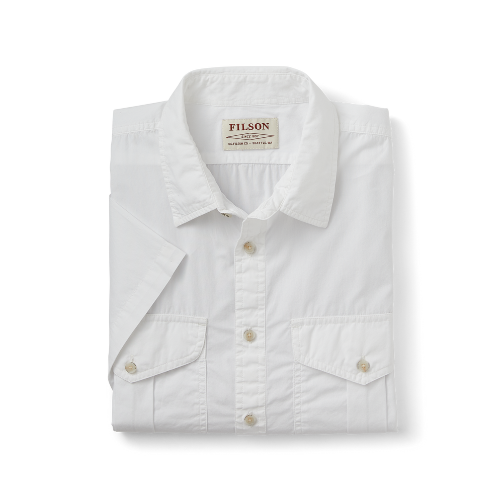 Alternate view of the Filson Filson's Washed Short Sleeve Feather Cloth Shirt - White