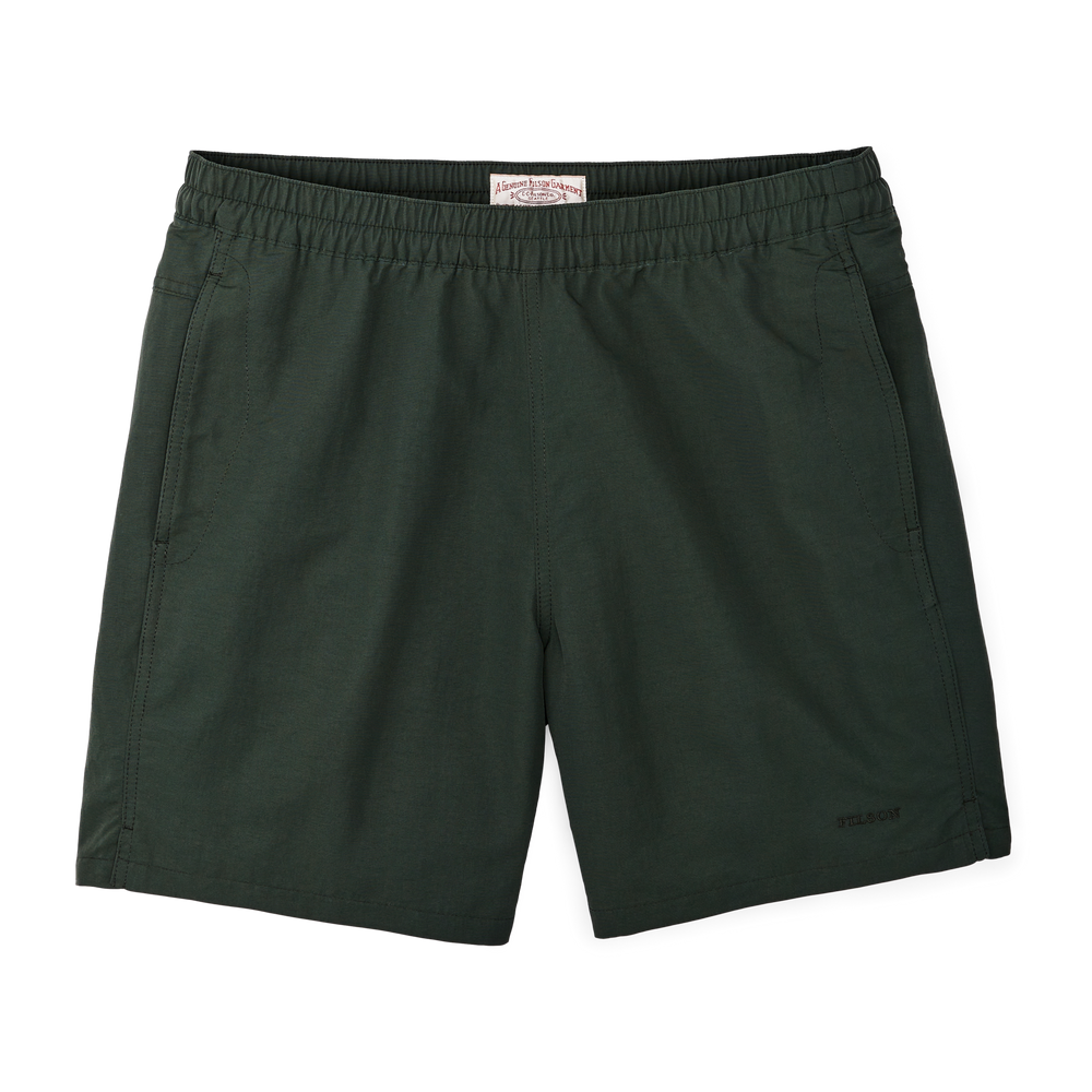 Front-facing image of the Filson Cooper Lake Trunks  - Dark Spruce