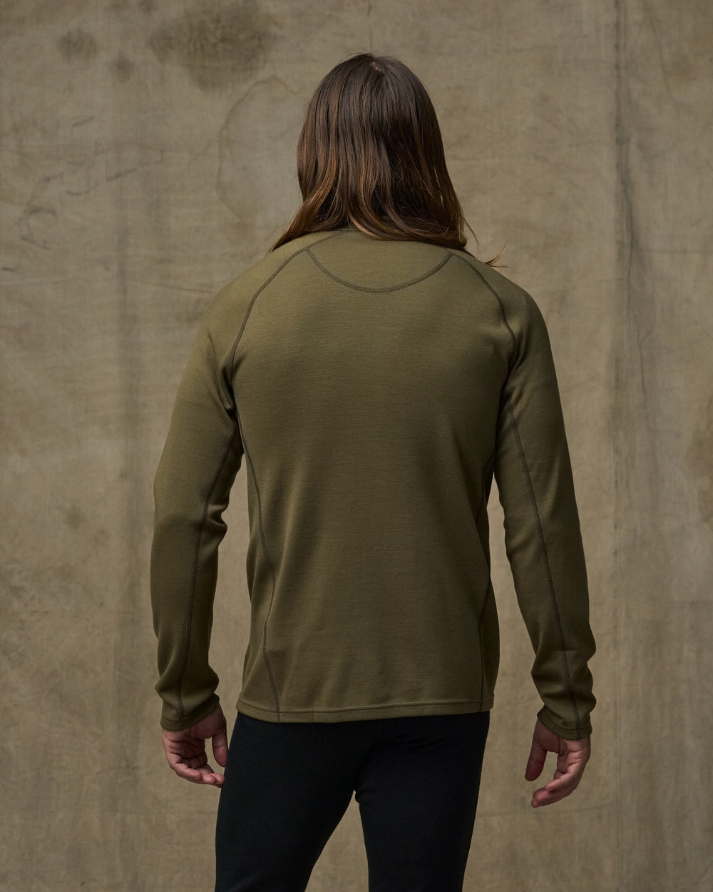 400g Merino Wool Long Sleeve Half-zip - Dark Olive