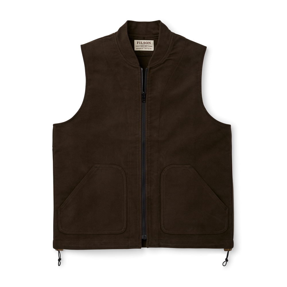 Front-facing image of the Filson Moleskin Vest Liner - Brown