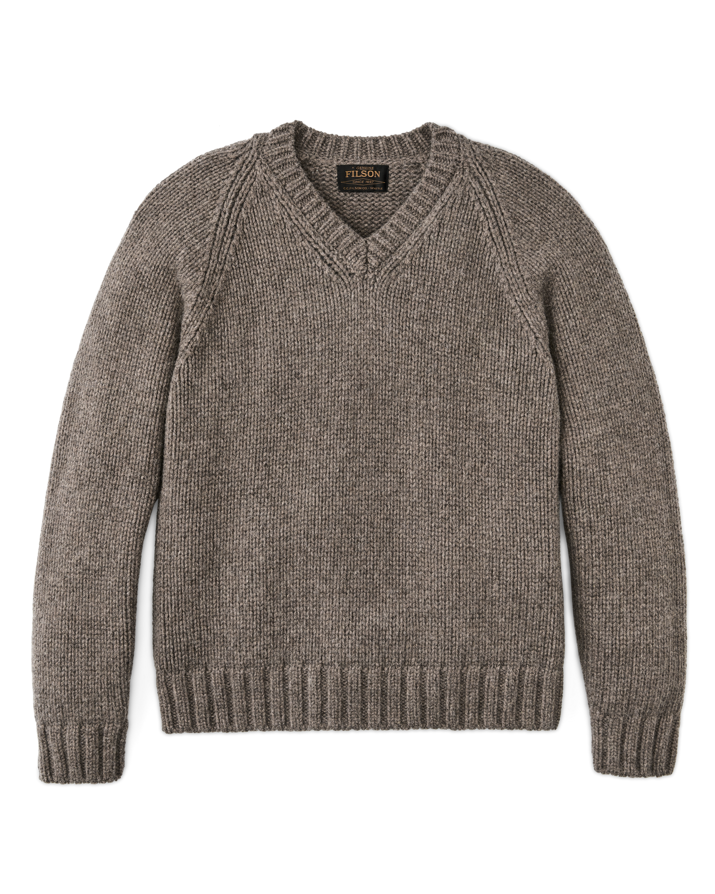 Front-facing image of the Filson 3-gauge Alpaca Blend Sweater - Bark Heather